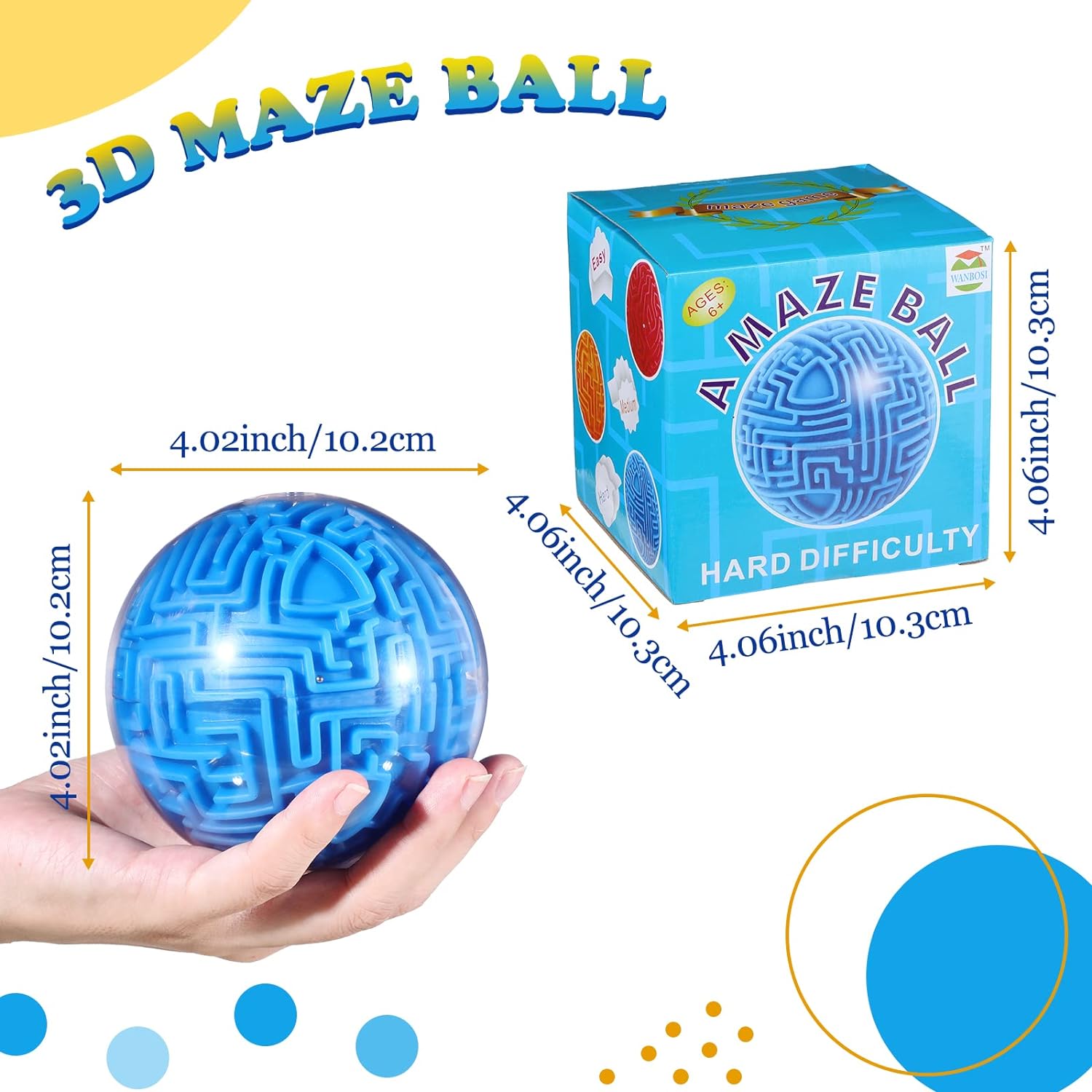 Maze Ball 3D Maze Game Puzzle Toy Gifts Gravity Brain Teasers Maze Ball for Kids Teens Adults, Hard Challenge(Classic)