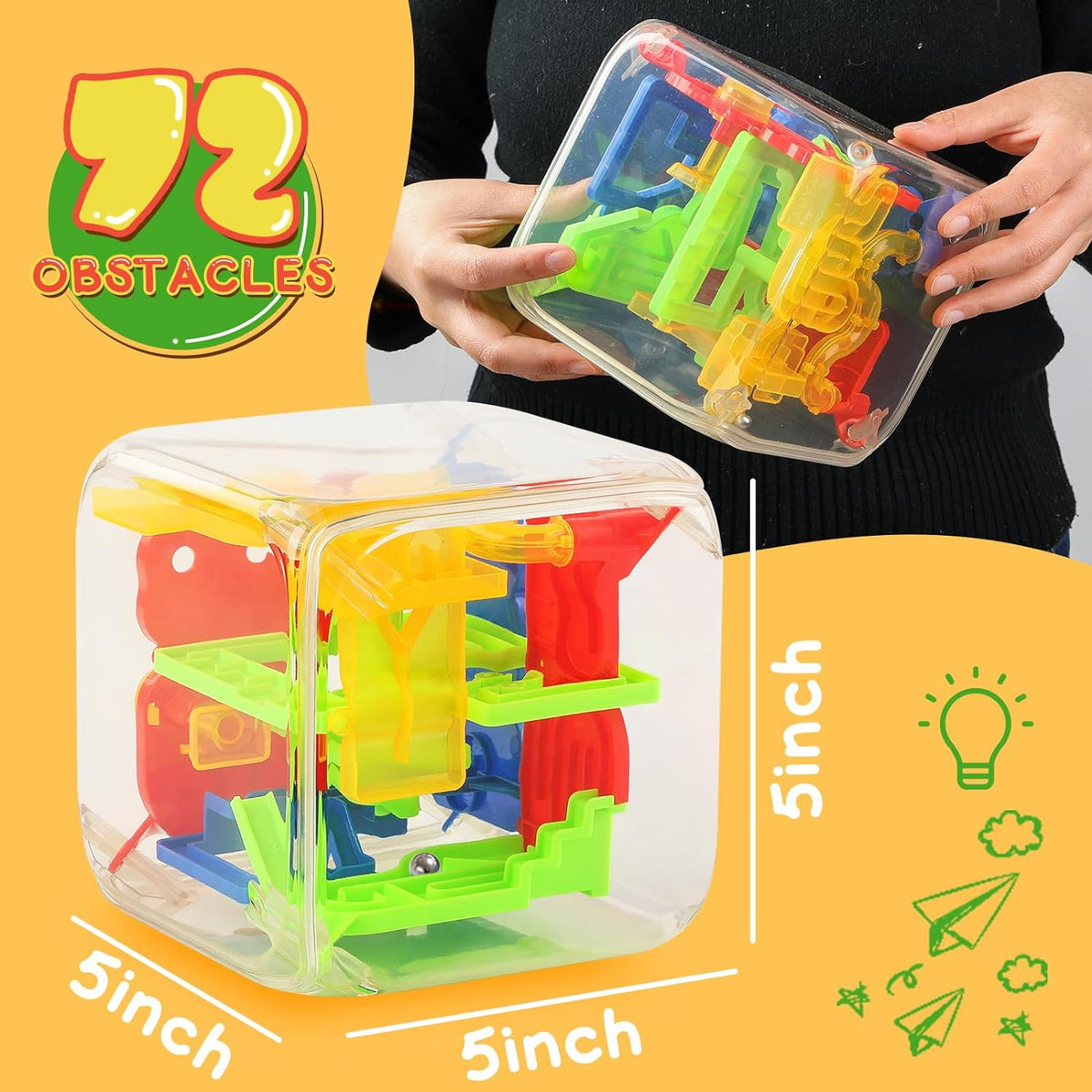 3 otters 3D Puzzle Maze Cube, 72 Obstacles Puzzle Cube Interactive Maze Game with Education Toy for Kids 3+