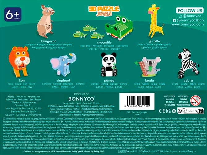 3D Puzzles for Kids Toys Pack 8 - BONNYCO | 3D Puzzle for Kids of Jungle Animals, Educational Girl and Boy Toys, Gifts for Kids