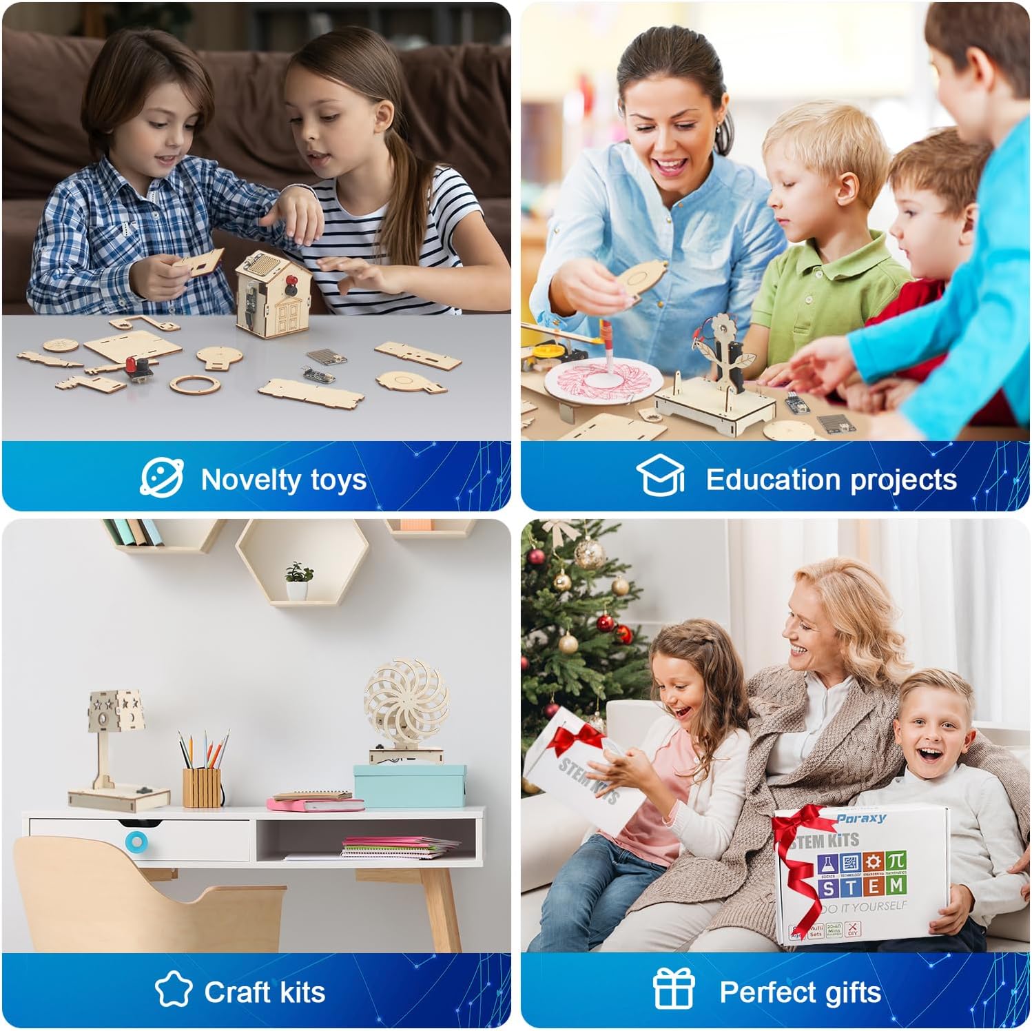 Poraxy 6 in 1 STEM Toys for Kids Ages 8-12, STEM Kits, 3D Wooden Puzzles, Educational Science Projects Building Model Kits