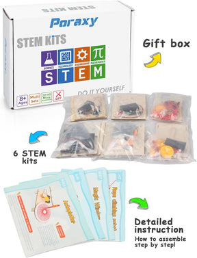 Poraxy 6 in 1 STEM Toys for Kids Ages 8-12, STEM Kits, 3D Wooden Puzzles, Educational Science Projects Building Model Kits