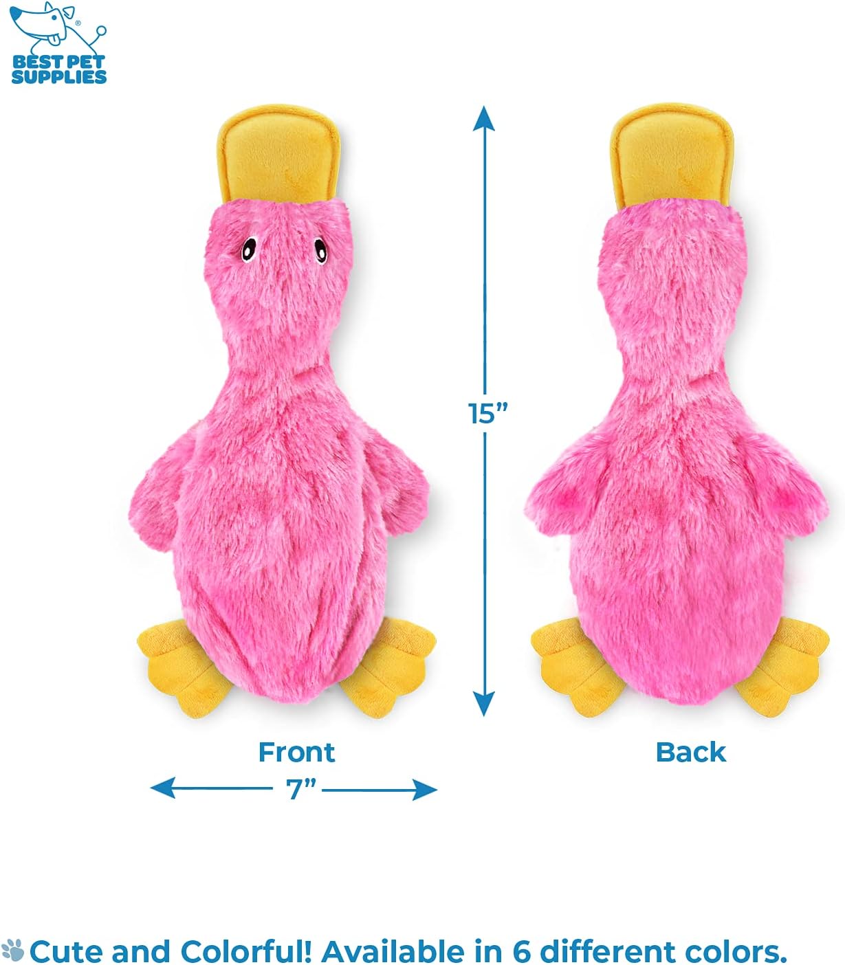 Best Pet Supplies Crinkle Dog Toy for Small, Medium, and Large Breeds, Cute No Stuffing Duck with Soft Squeaker