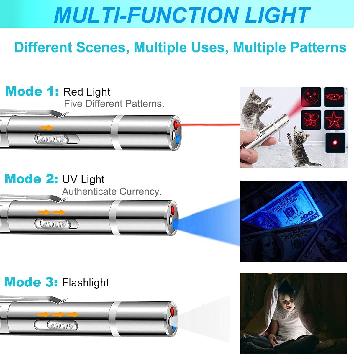 Cat Laser Toy, Red Dot LED Light Pointer Interactive Toys Indoor Cats DogsLaser, Long Range 5 Modes Laser Projection Playpen for Kitten