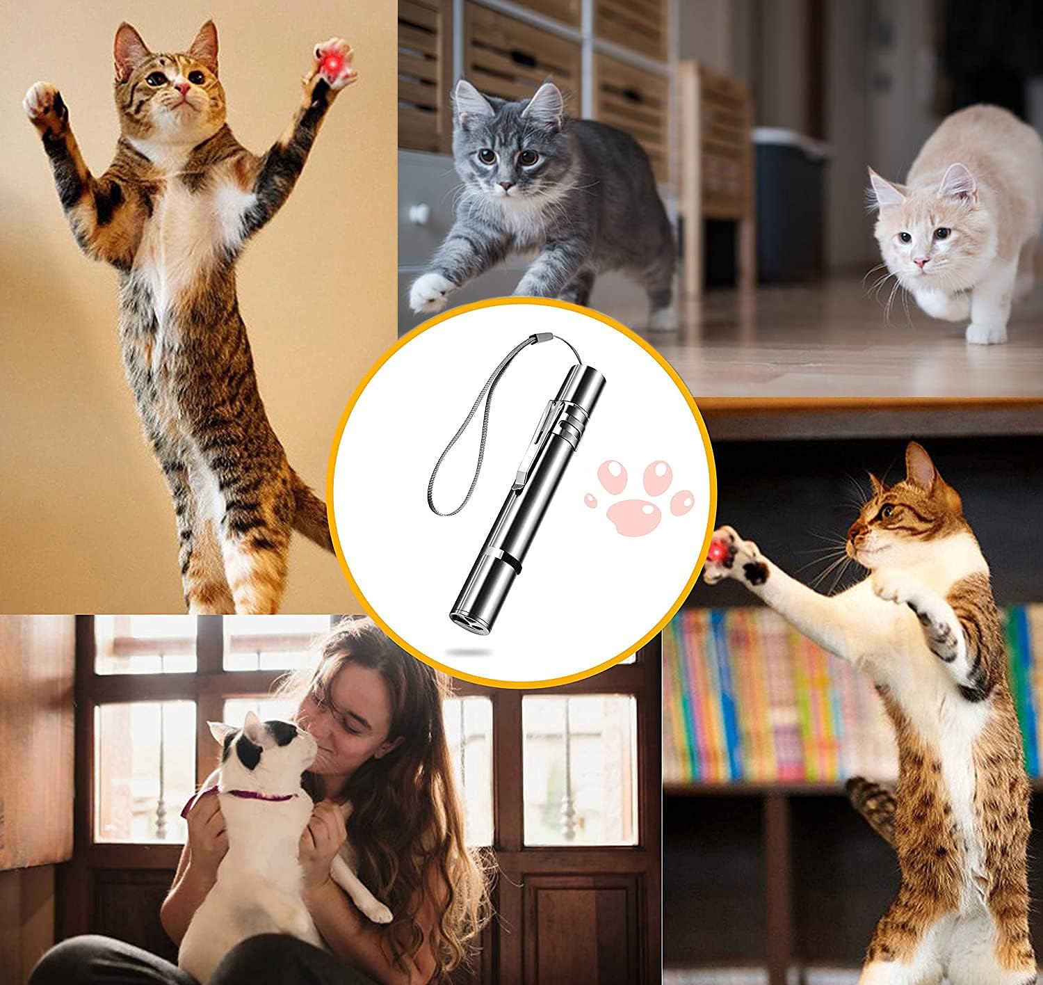 Cat Laser Toy, Red Dot LED Light Pointer Interactive Toys Indoor Cats DogsLaser, Long Range 5 Modes Laser Projection Playpen for Kitten