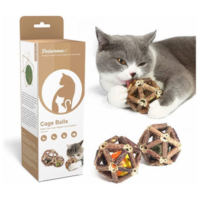 Potaroma Catnip Toys, 3Pcs Cat Toys Natural Silvervine Stick Cage Balls & Bell Ball for Indoor Cats, Kitten Cleaning Teeth Molar Matatabi Cat Chew Toy All Breeds