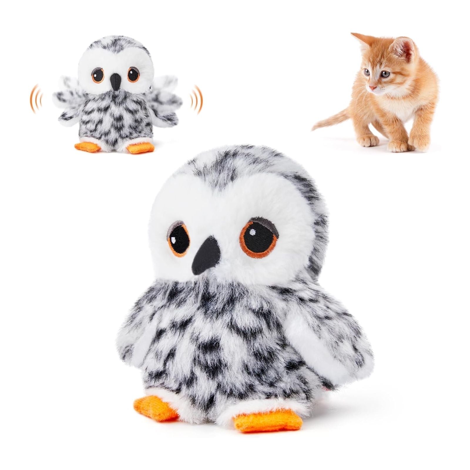 Potaroma Flapping Snowy Owl Cat Toys, Lifelike Bird Chirp, Rechargeable Owl Touch Activated Kitten Toy, Interactive Catnip Kicker Exercise Toys 4.0" for All Breeds