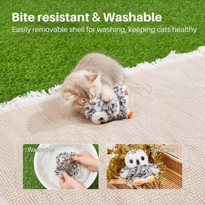 Potaroma Flapping Snowy Owl Cat Toys, Lifelike Bird Chirp, Rechargeable Owl Touch Activated Kitten Toy