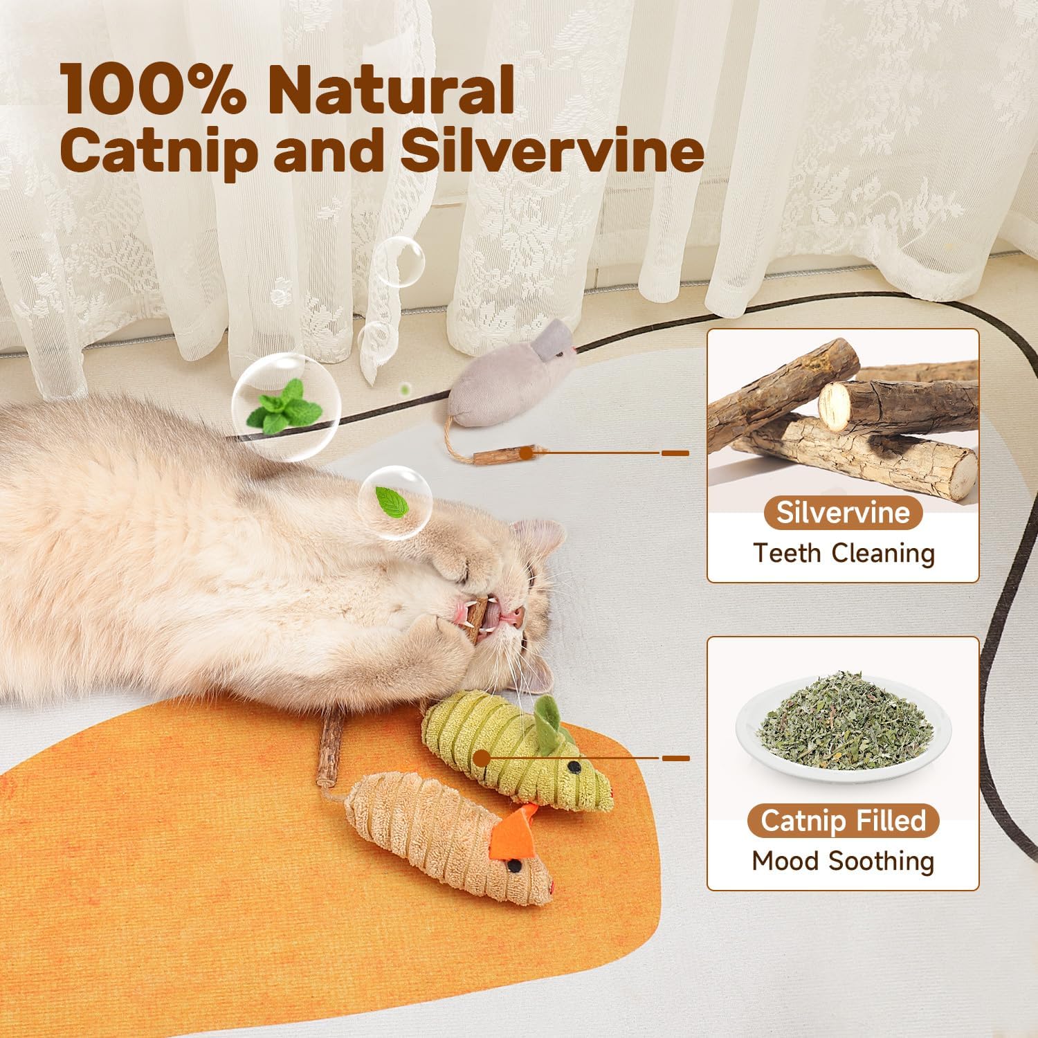 Potaroma Cat Toys 3Pcs Squeak Mice, Interactive Catnip Silvervine Animals Toys for Indoor Kittens, Dental Matatabi Cat Nip Chirping Toy