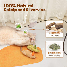 Potaroma Cat Toys 3Pcs Squeak Mice, Interactive Catnip Silvervine Animals Toys for Indoor Kittens, Dental Matatabi Cat Nip Chirping Toy