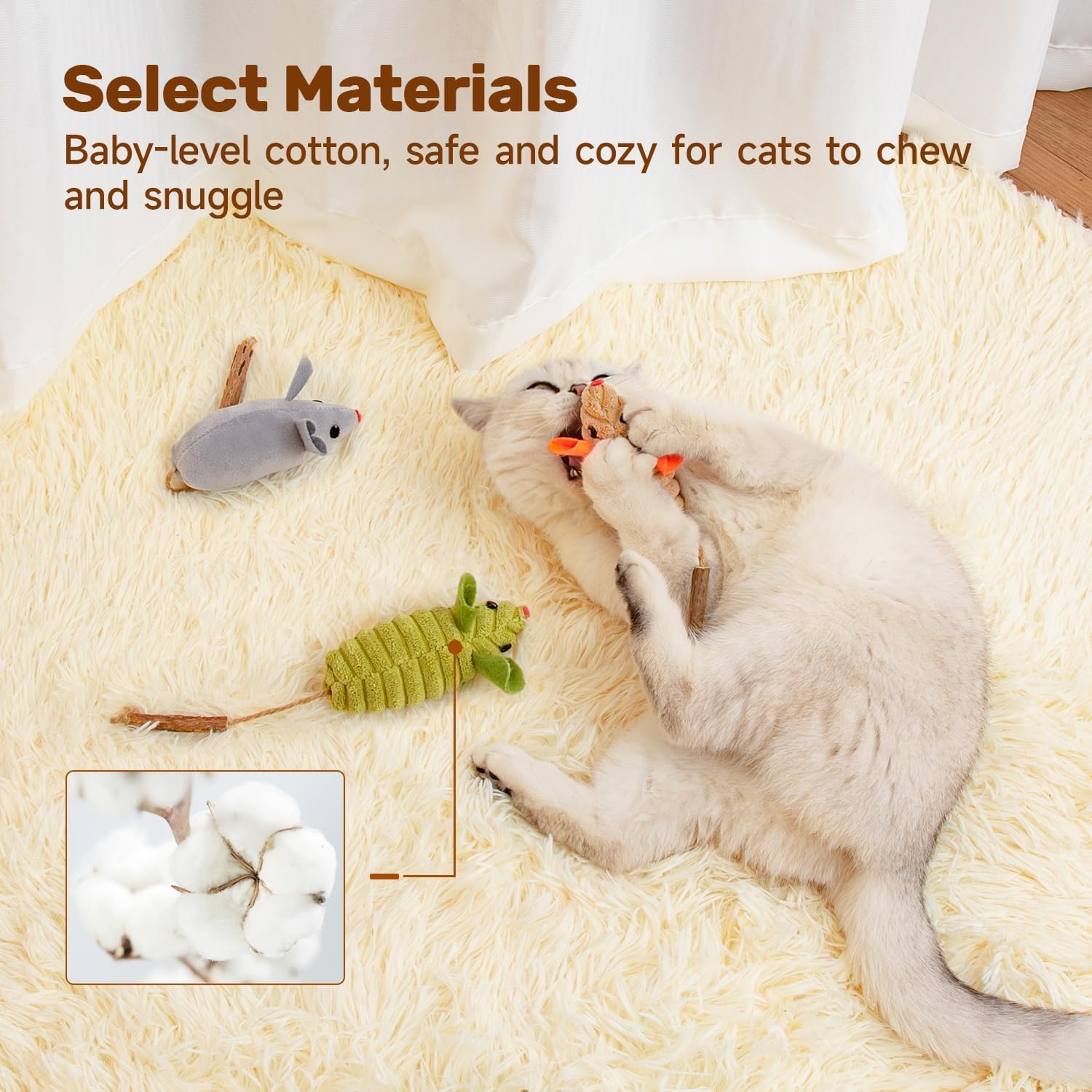 Potaroma Cat Toys 3Pcs Squeak Mice, Interactive Catnip Silvervine Animals Toys for Indoor Kittens, Dental Matatabi Cat Nip Chirping Toy