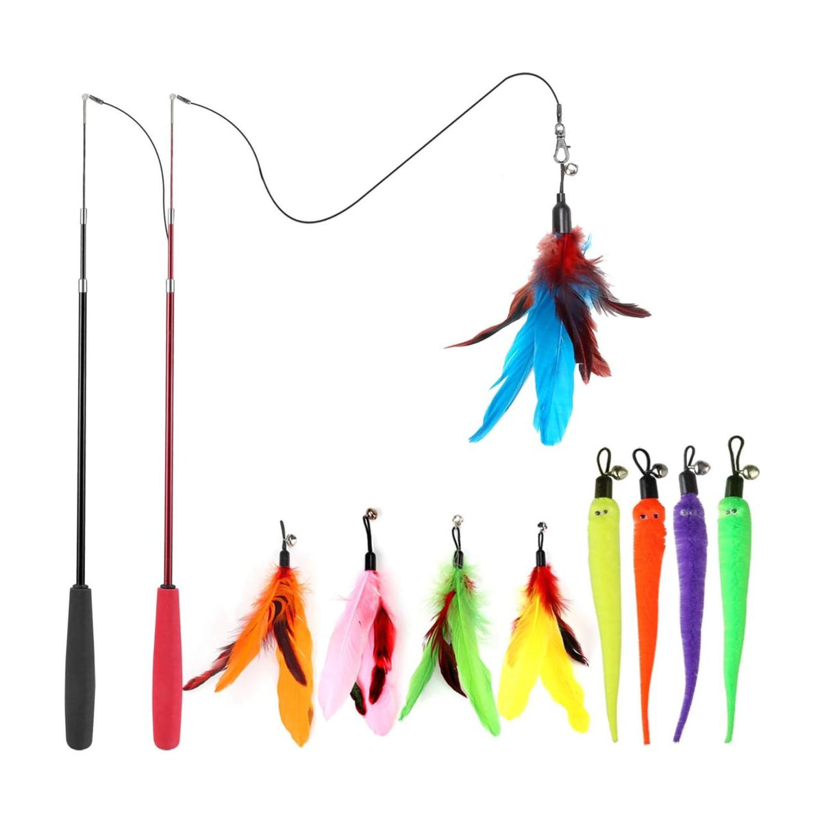 Interactive Cat Toys - Retractable Wand Toy and Feather Toys Refills for Indoor Cats to Chase and Exercise