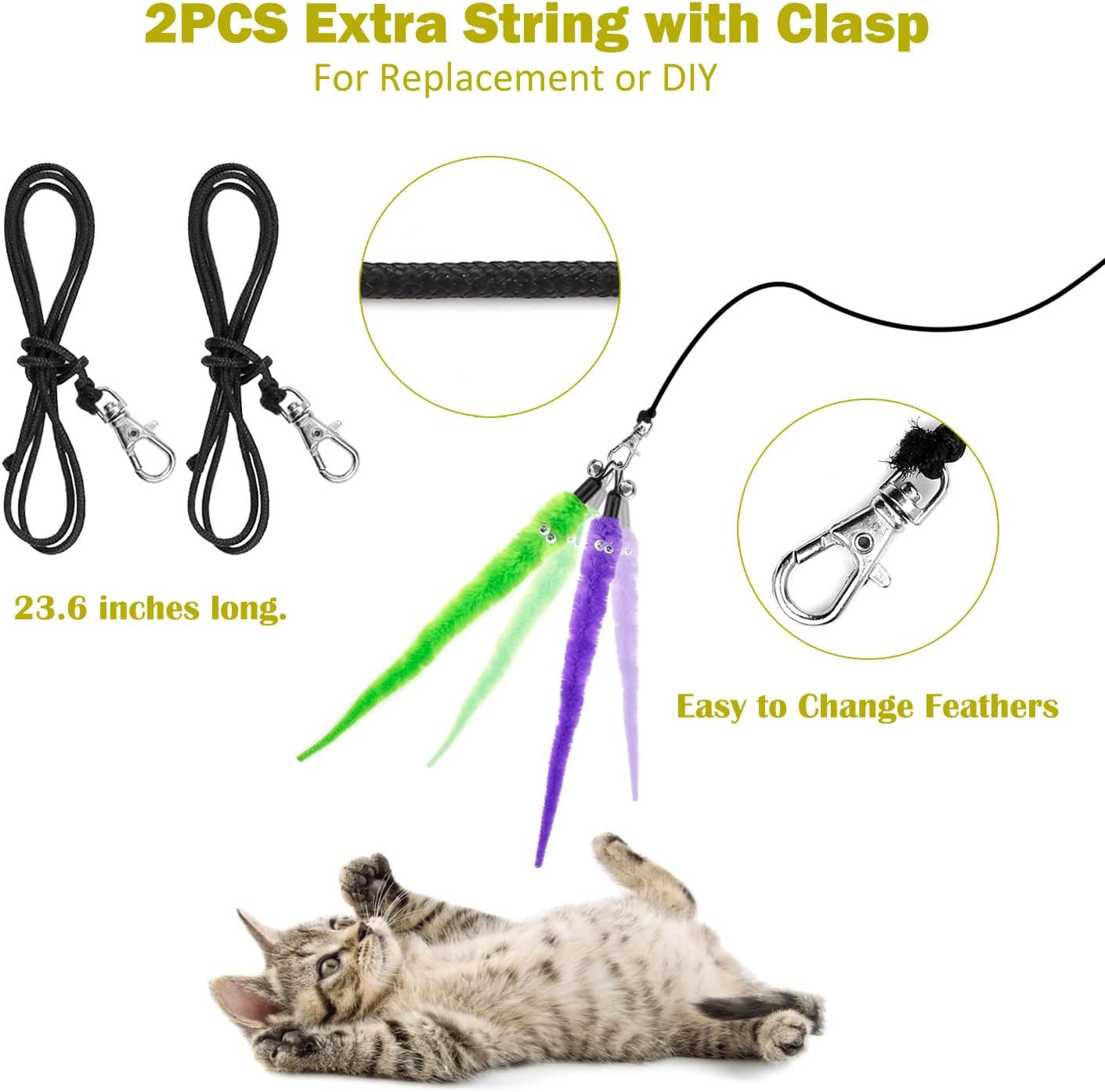 Interactive Cat Toys - Retractable Wand Toy and Feather Toys Refills for Indoor Cats to Chase and Exercise