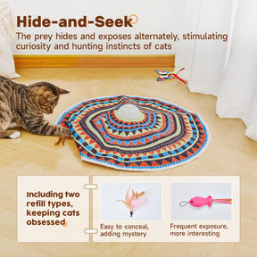 Potaroma Cat Toys Chargeable, 3in1 Hide and Seek, Automatic Interactive Toy, Fluttering Butterfly, Moving Feather, Kitten Wand Toy