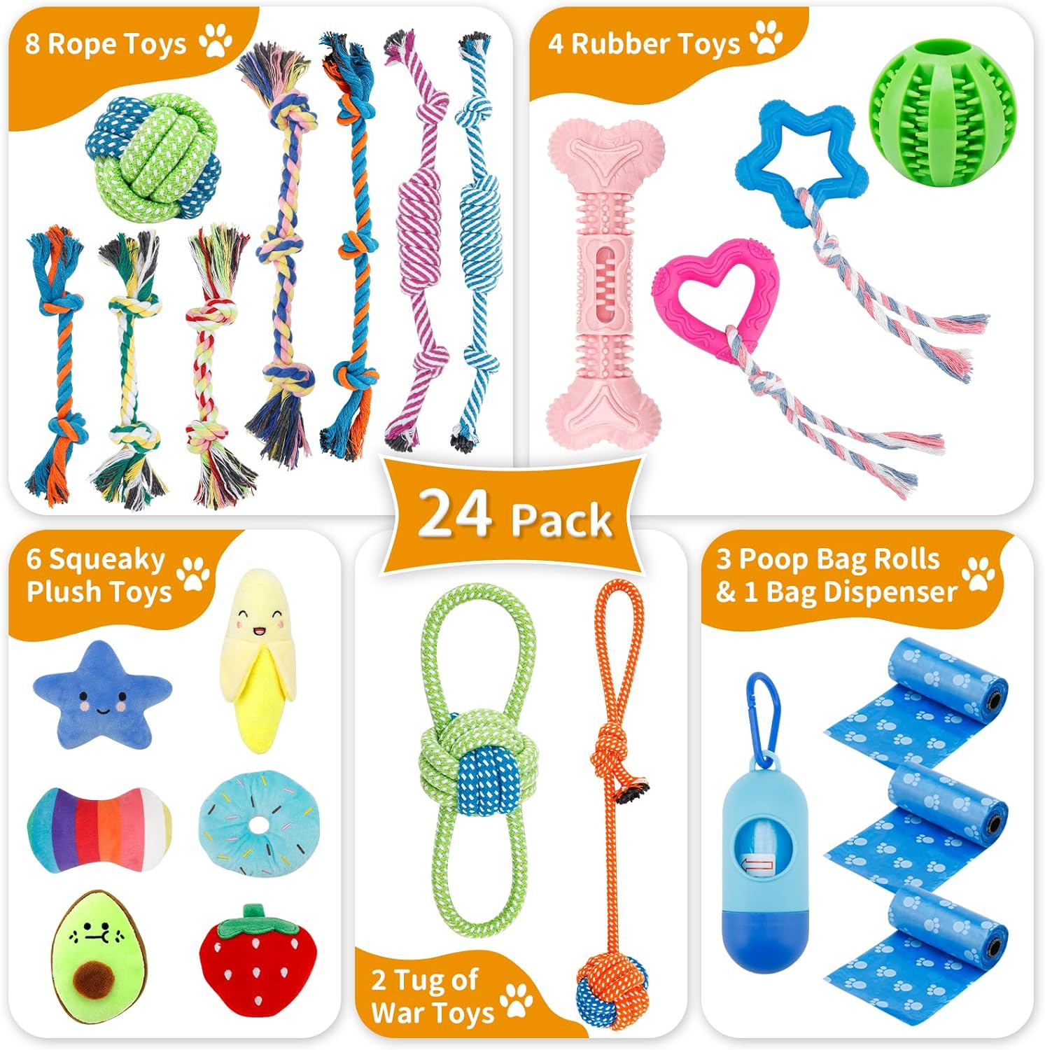 Enido Dog Rope Toys for Small & Medium Breed Dogs, Puppy Chew Toys, 24 Pack Puppy Teething Toys, Promote Dog Dental Health