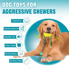 Dog Toys for Aggressive Chewers Interactive Indestructible Puzzle Stimulating Chew Toy Suction Cup Tug of War Enrichment Rope Boredom Busy Self Play