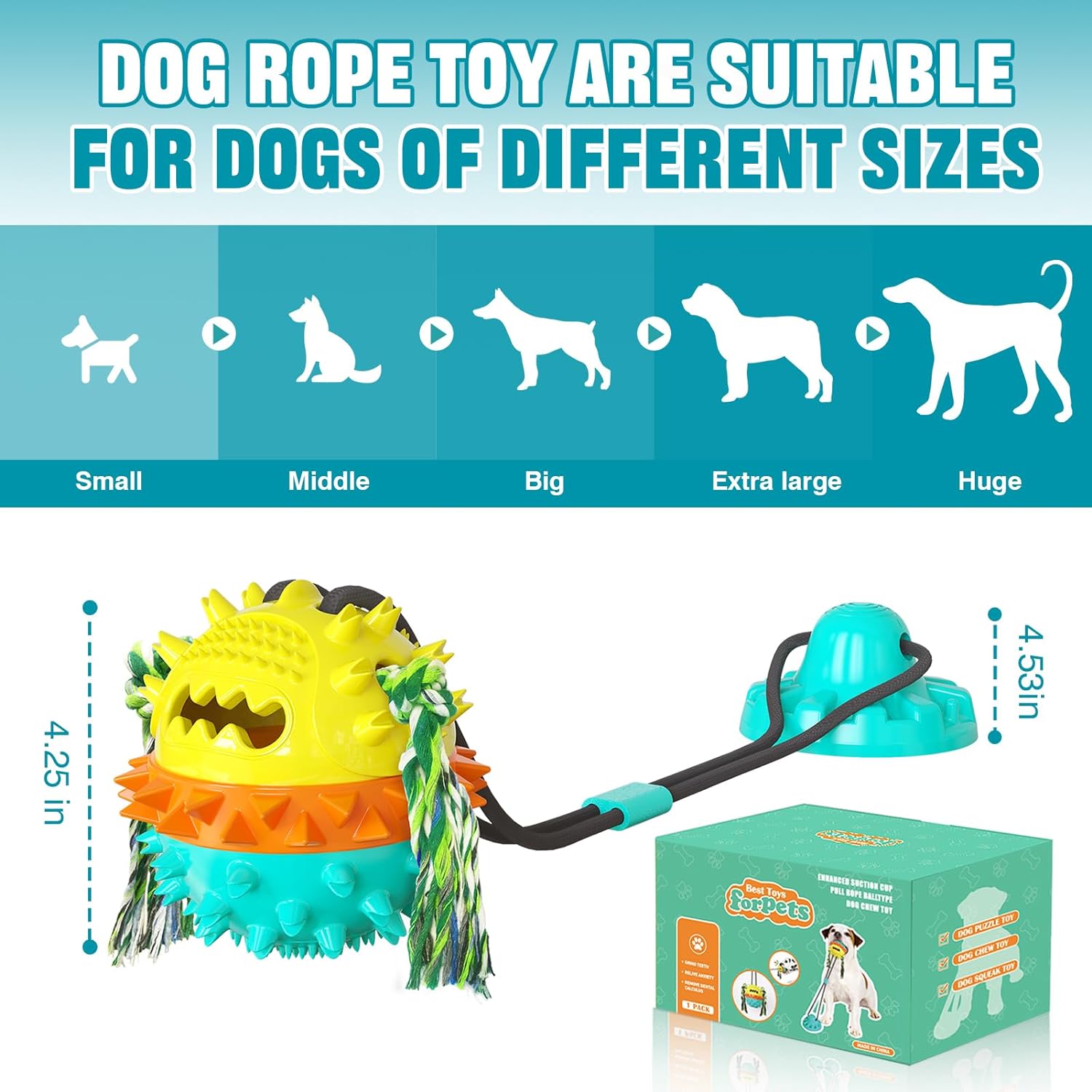 Dog Toys for Aggressive Chewers Interactive Indestructible Puzzle Stimulating Chew Toy Suction Cup Tug of War Enrichment Rope Boredom Busy Self Play