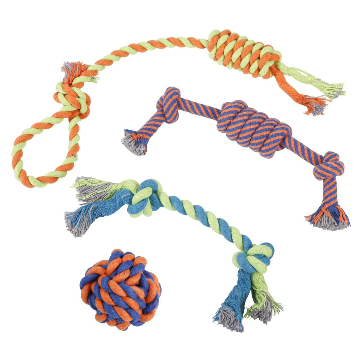 Dog Chew Rope Toys – Set Of 4 Ropes - For Large, Small Teething Pets – All Puppy Breeds Aggressive Chewers – 100% Cotton for Natural Floss – With Ball, Tough Teething Rope, Tug-Of-War & Fetching Bone