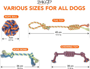 Dog Chew Rope Toys – Set Of 4 Ropes - For Large, Small Teething Pets – All Puppy Breeds Aggressive Chewers – 100% Cotton for Natural Floss