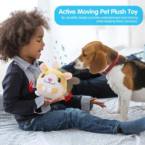 Active Moving Pet Plush Toy, Interactive Dog Toys, Dog Toys for Small Dogs, Auto Bounce Squeak Fluffy Stuffies Small with USB Charging Repeats What You Say Over 60 Music Song