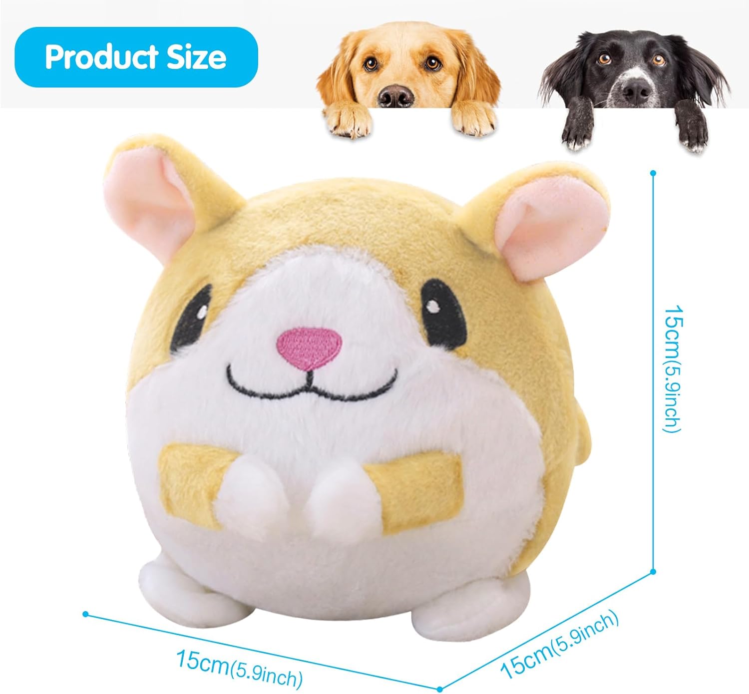 Active Moving Pet Plush Toy, Interactive Dog Toys, Dog Toys for Small Dogs, Auto Bounce Squeak Fluffy Stuffies Small with USB Charging Repeats What You Say Over 60 Music Song