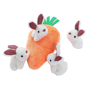 Basics Hide and Seek Squeaky Dog Plush Toy, Rabbit and Carrot, Orange and white, 5 Pack