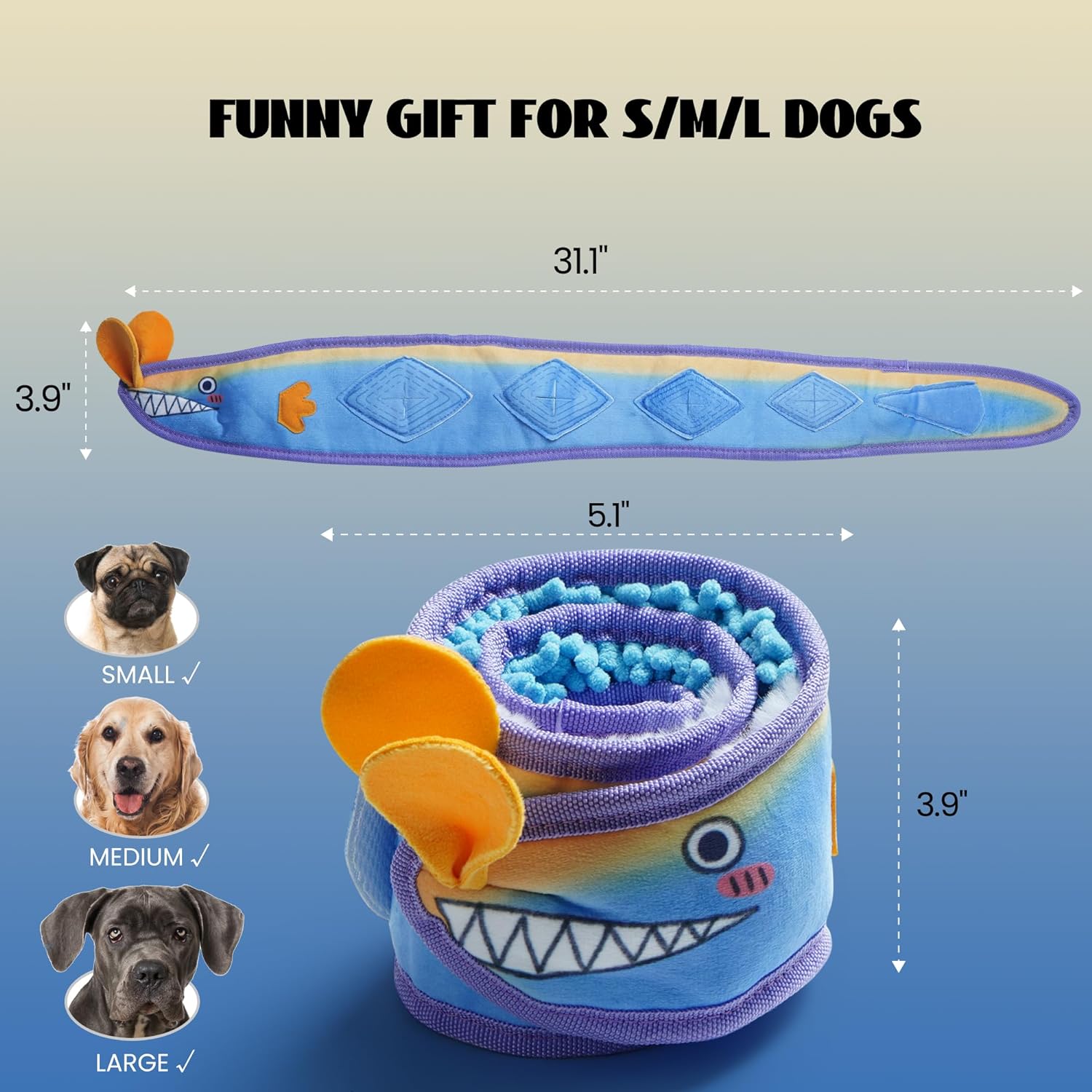 Nocciola No Stuffing Eel Crinkle Dog Squeaky Toys - Durable Dog Toys for Tug of War, Snuffle Dog Toys