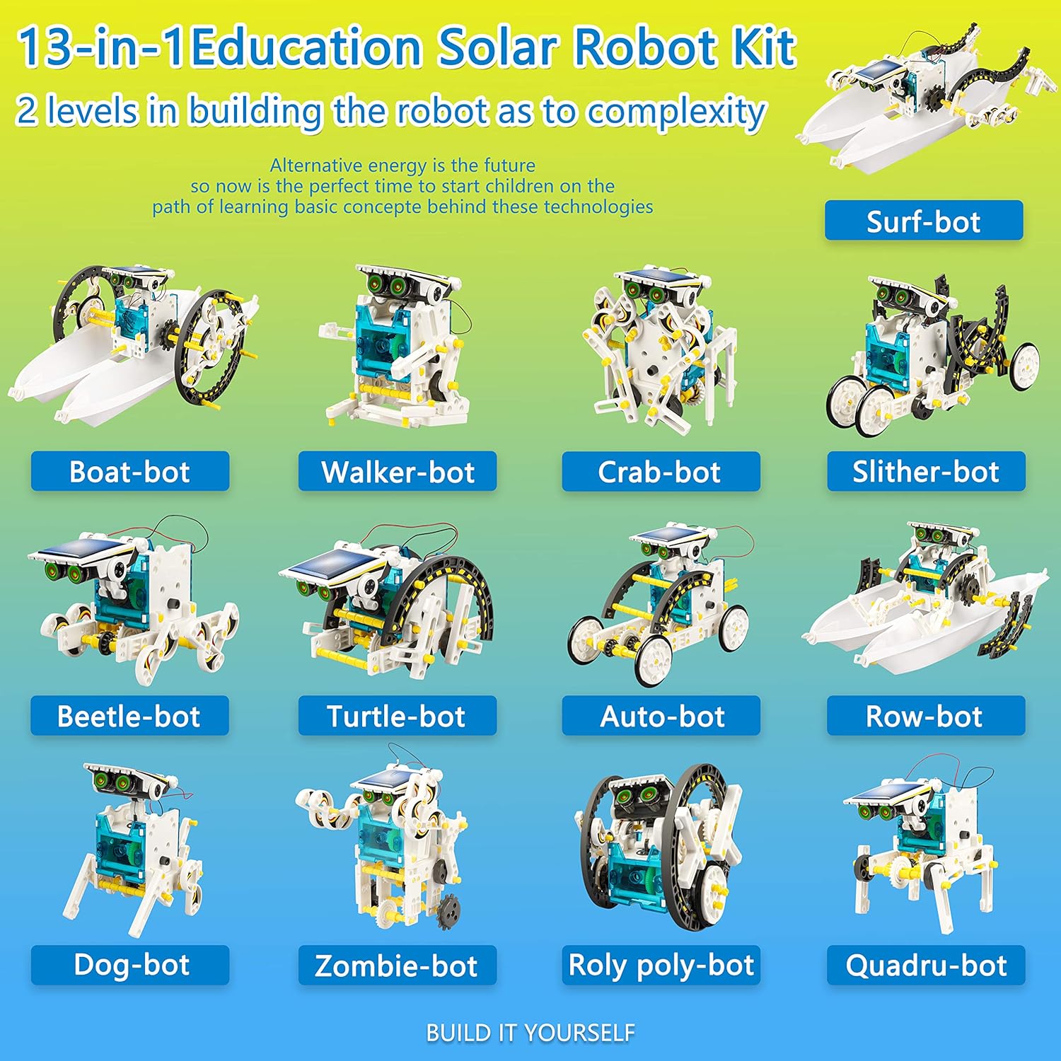 STEM 13-in-1 Solar Power Robots Creation Toy, Educational Experiment DIY Robotics Kit, Science Toy Solar Powered Building Robotics Set