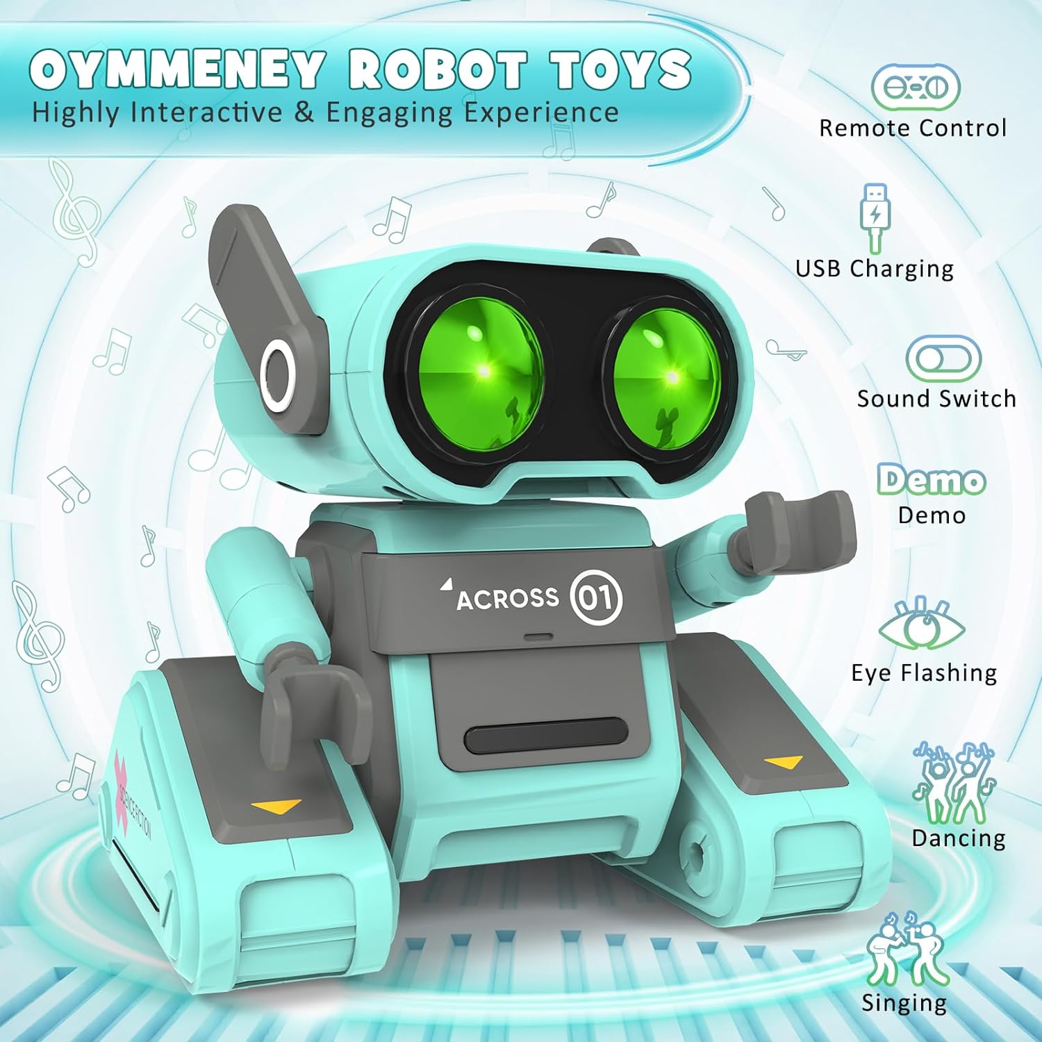 Robot Toys, Remote Control Robot Toy for Kids, Rechargeable RC Robot with Auto-Demonstration, Flexible Head & Arms