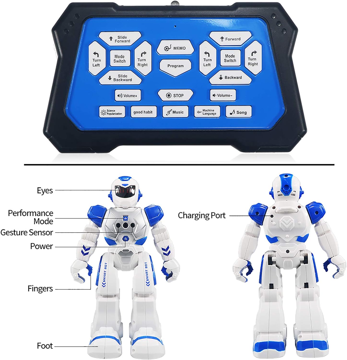 RC Robot for Kids Intelligent Programmable Robot with Infrared Controller Toys, Blue