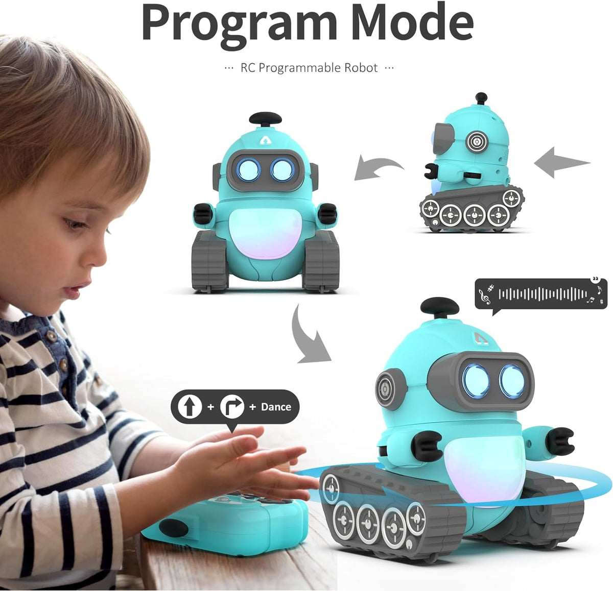 GILOBABY Robot Toys for Boys, Rechargeable Remote Control Robot Toy for Kids, Programmable RC Robots with LED Eyes