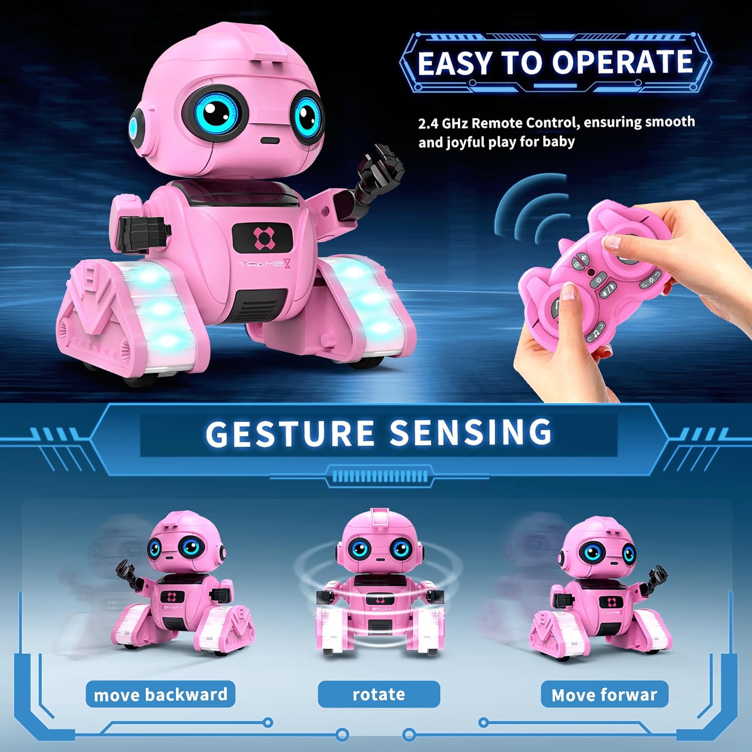 Robot Toys for Boys and Girls, Rechargeable Remote Control Robot with Auto-Demonstration (Pink)