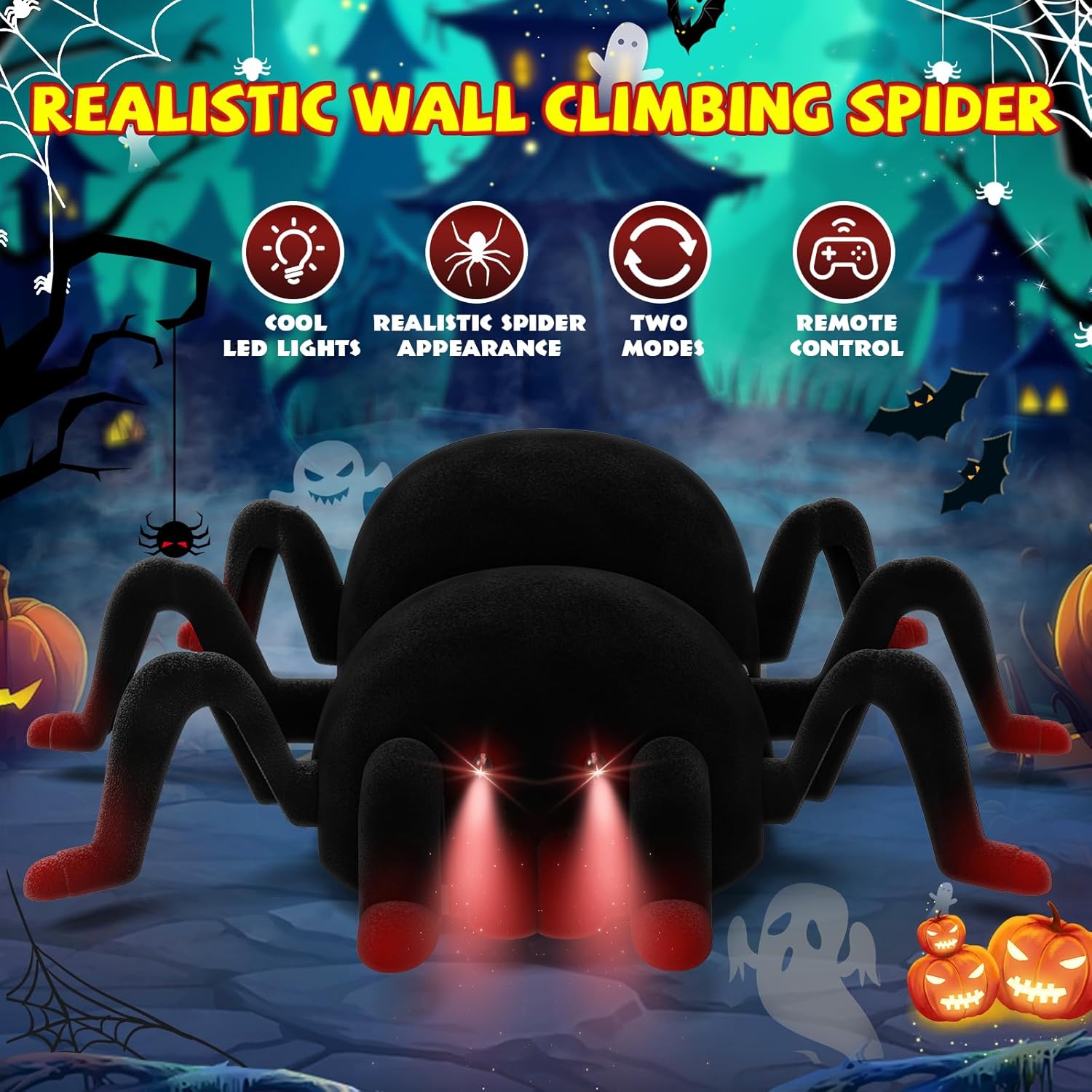 VRG Scare Spider Remote Control Toy with LED, Rechargeable Halloween Gift for Kids