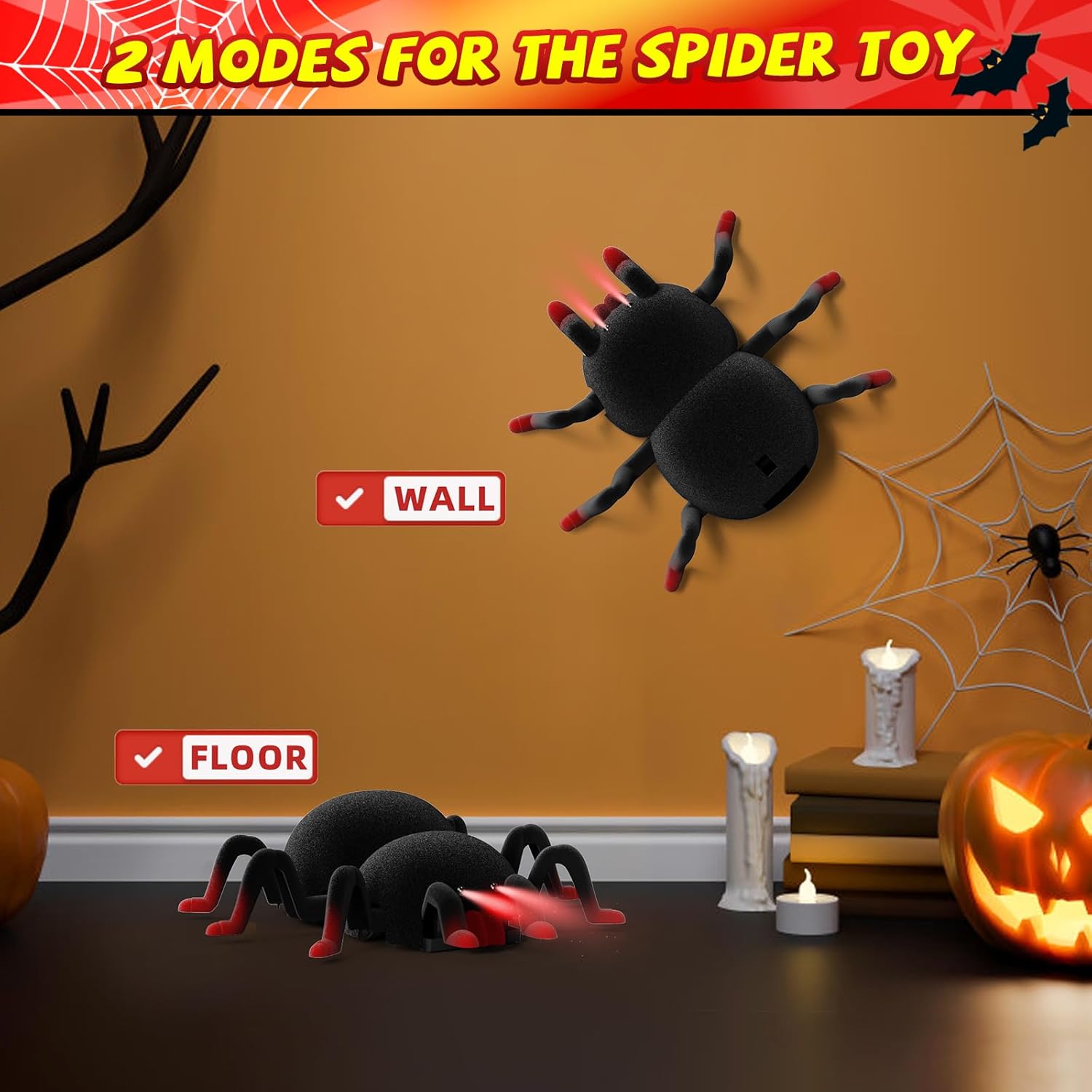 VRG Scare Spider Remote Control Toy with LED, Rechargeable Halloween Gift for Kids