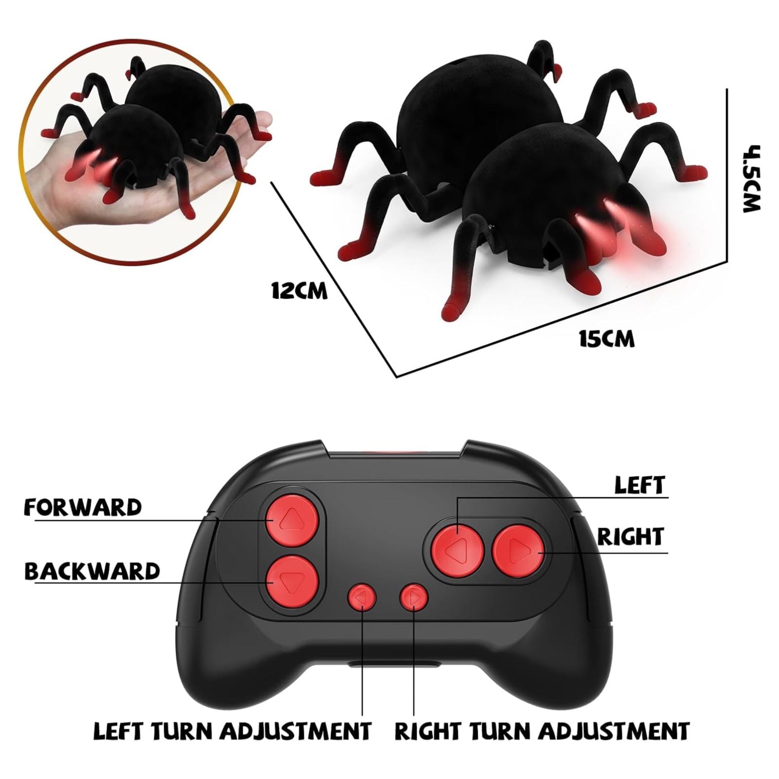 VRG Scare Spider Remote Control Toy with LED, Rechargeable Halloween Gift for Kids