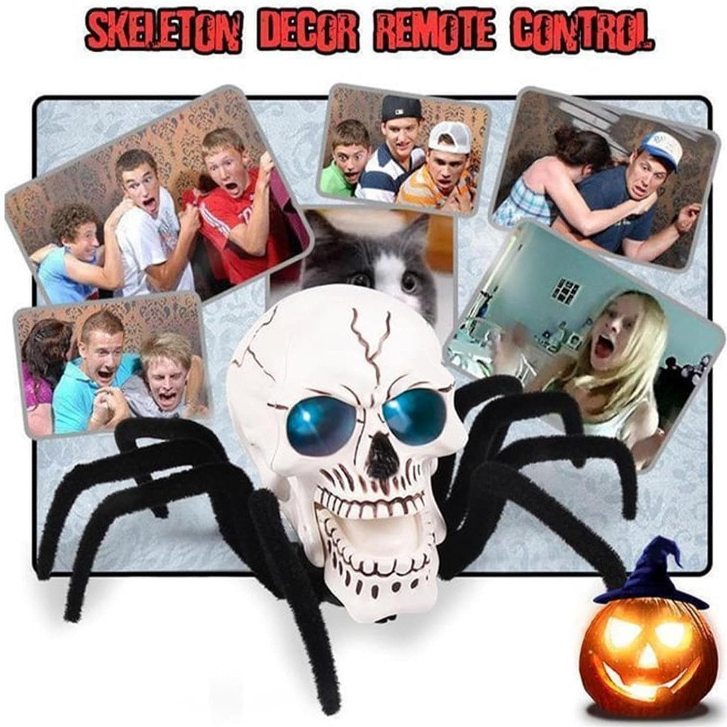 Spooky Remote Control Skull Spider with Glowing LED Eyes