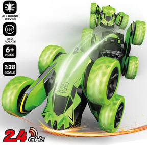 Threeking RC Stunt Cars Remote Control Car Double-Sided Driving 360-degree Flips Rotating Car Toy, Green