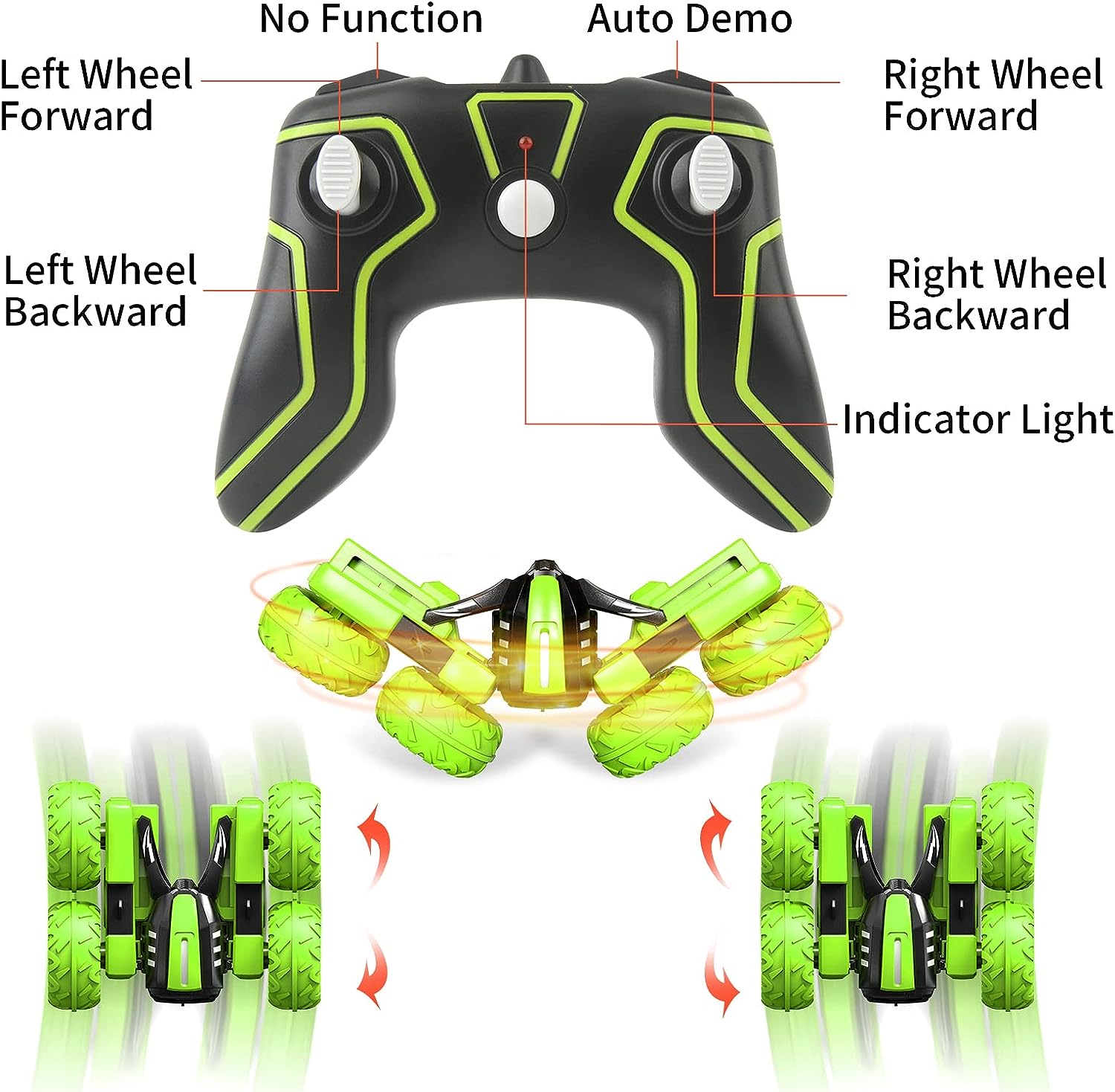 Remote Control Car for Kids 3-12 Years Old, RC Car Stunt with Light 4WD Double Side Racing Vehicle 360° Flips