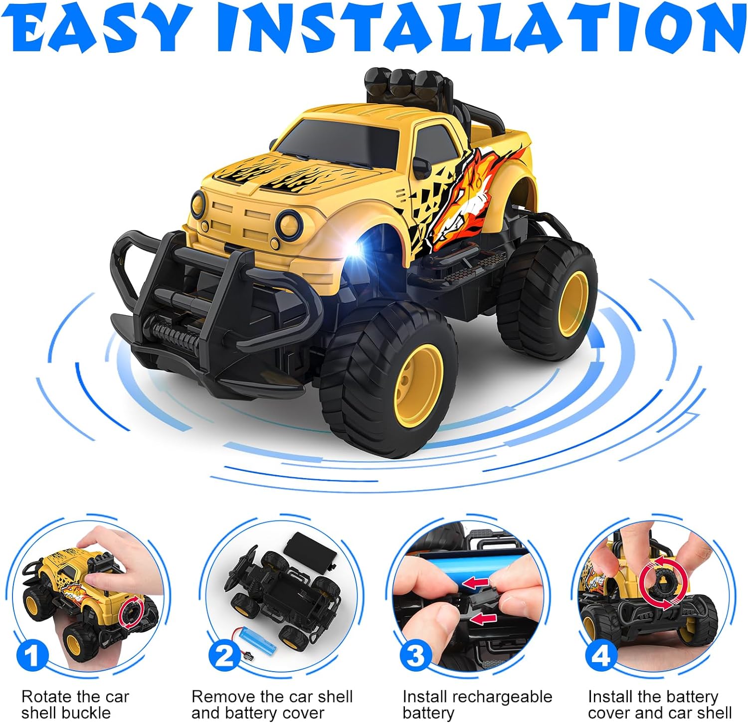 Remote Control Car for Boys 4-7, 1:43 Scale Mini RC Car for Kids 3-5, Car Toys Truck Xmas Birthday Gifts for Toddlers 3 4 5 6 7 Year Old Boys (Yellow)