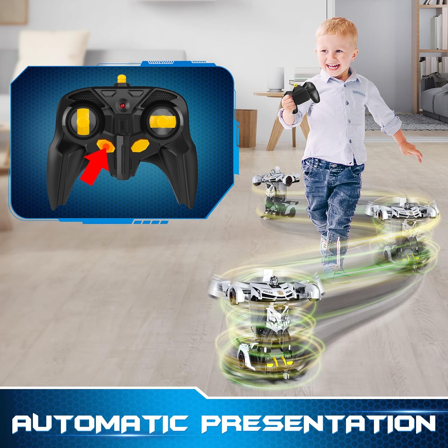 FDJ Remote Control Car - Transform , One Button Deformation to Robot with Flashing Light, 2.4Ghz 1:18 Scale