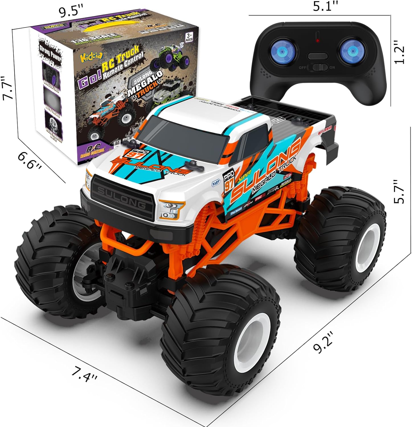 1:16 Scale RC Monster Truck - 2.4GHz All Terrain Car for Kids 4-12, 20 Km/h Off Road RC Truck