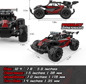 BLUEJAY Remote Control Car - 2.4GHz High Speed 33KM/H RC Cars Toys, 1:12 Monster RC Truck Off Road with LED Headlight and Rechargeable Battery