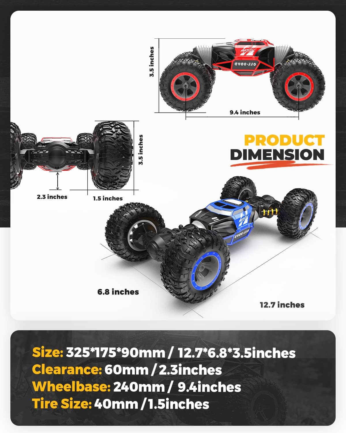 BEZGAR TD141 RC Cars - 1:14 Scale Remote Control Car, 4WD Transform 15 KMH All Terrains Crawler RC Stunt Car with Rechargeable Battery