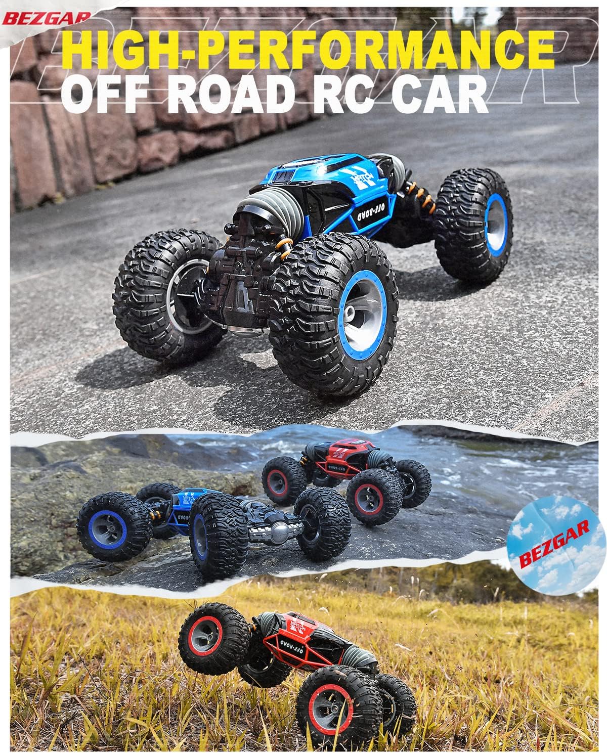 BEZGAR TD141 RC Cars - 1:14 Scale Remote Control Car, 4WD Transform 15 KMH All Terrains Crawler RC Stunt Car with Rechargeable Battery