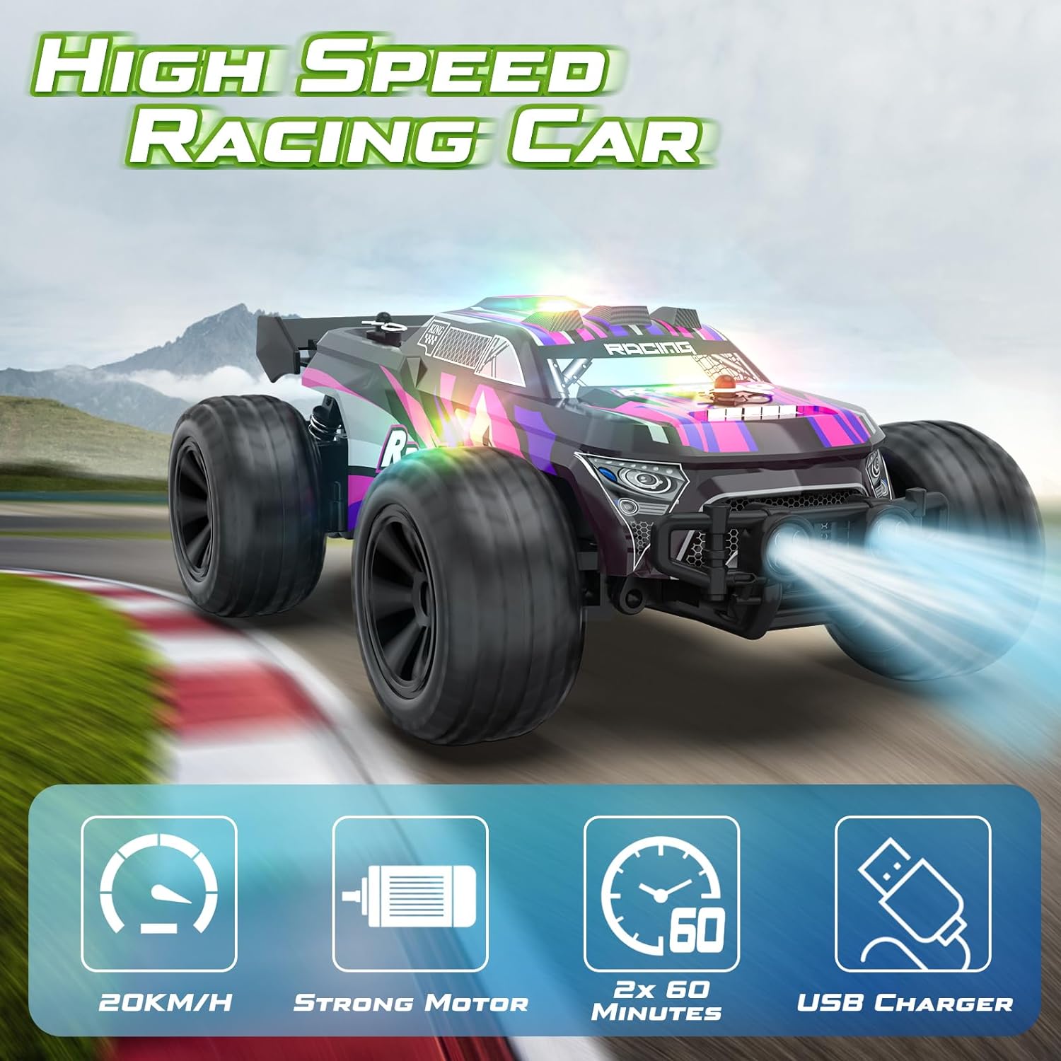 20km/H 2.4GHz High Speed RC Car Toy (Purple)