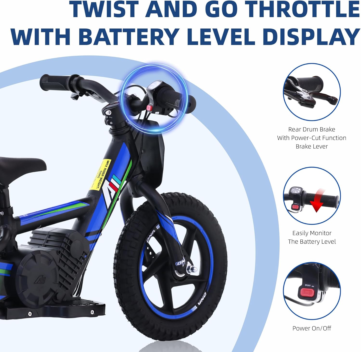 Electric Dirt Bike for Kids (Ages 3-6/5-12), 170/340W Electric Motorcycle Up to 10/12MPH, 24V Detachable Battery