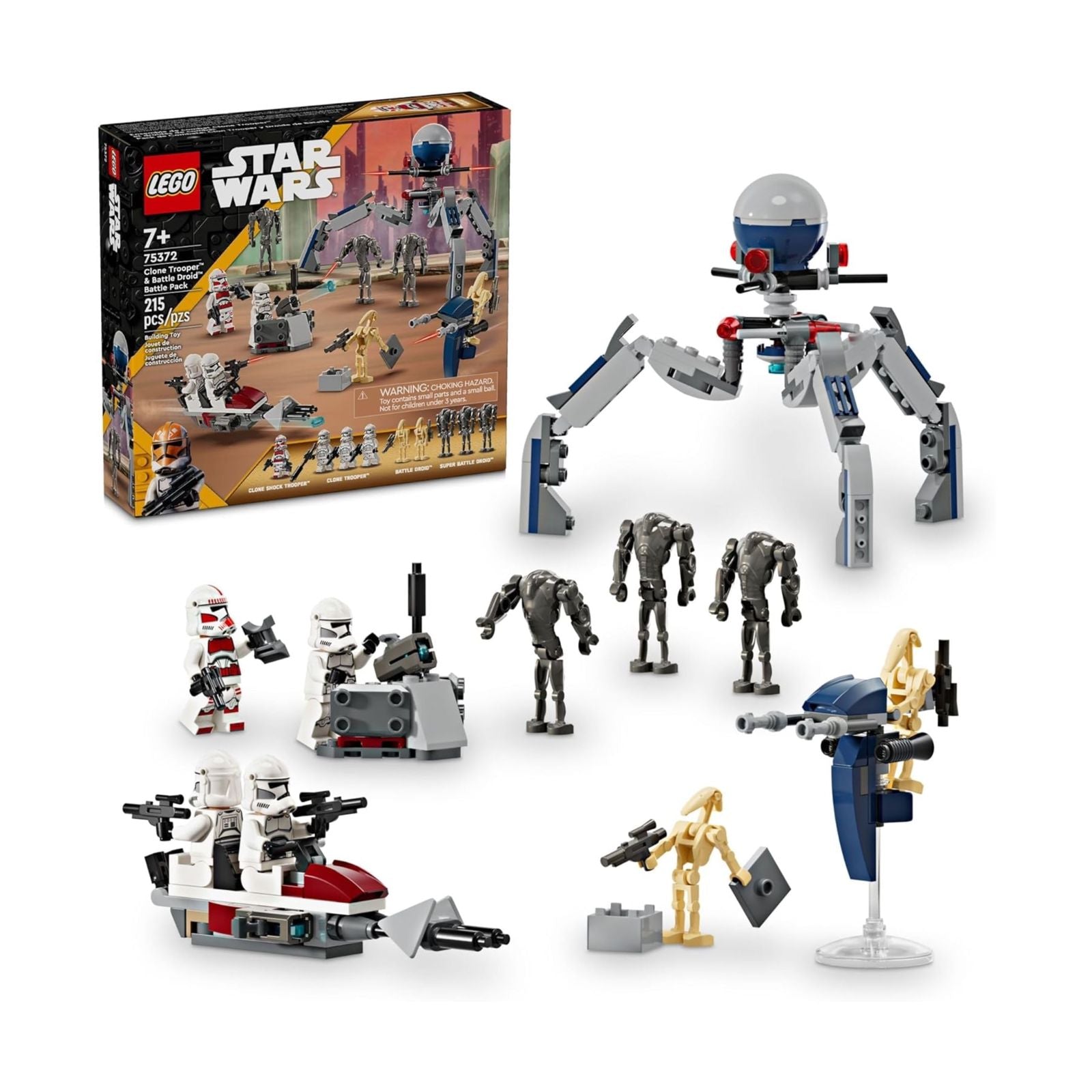 LEGO Star Wars Clone Trooper & Battle Droid Battle Pack Set for Kids, Buildable Toy Speeder Bike Vehicle, Tri-Droid and Defensive Post, Collectible, Gift for Boys and Girls Aged 7 and Up, 75372