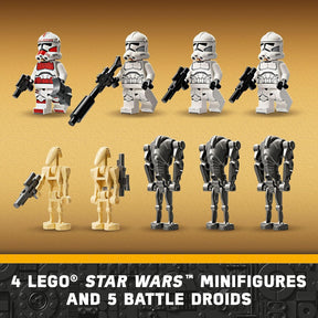 LEGO Star Wars Clone Trooper & Battle Droid Battle Pack Set for Kids, Buildable Toy Speeder Bike Vehicle, Tri-Droid and Defensive Post