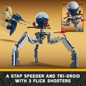 LEGO Star Wars Clone Trooper & Battle Droid Battle Pack Set for Kids, Buildable Toy Speeder Bike Vehicle, Tri-Droid and Defensive Post