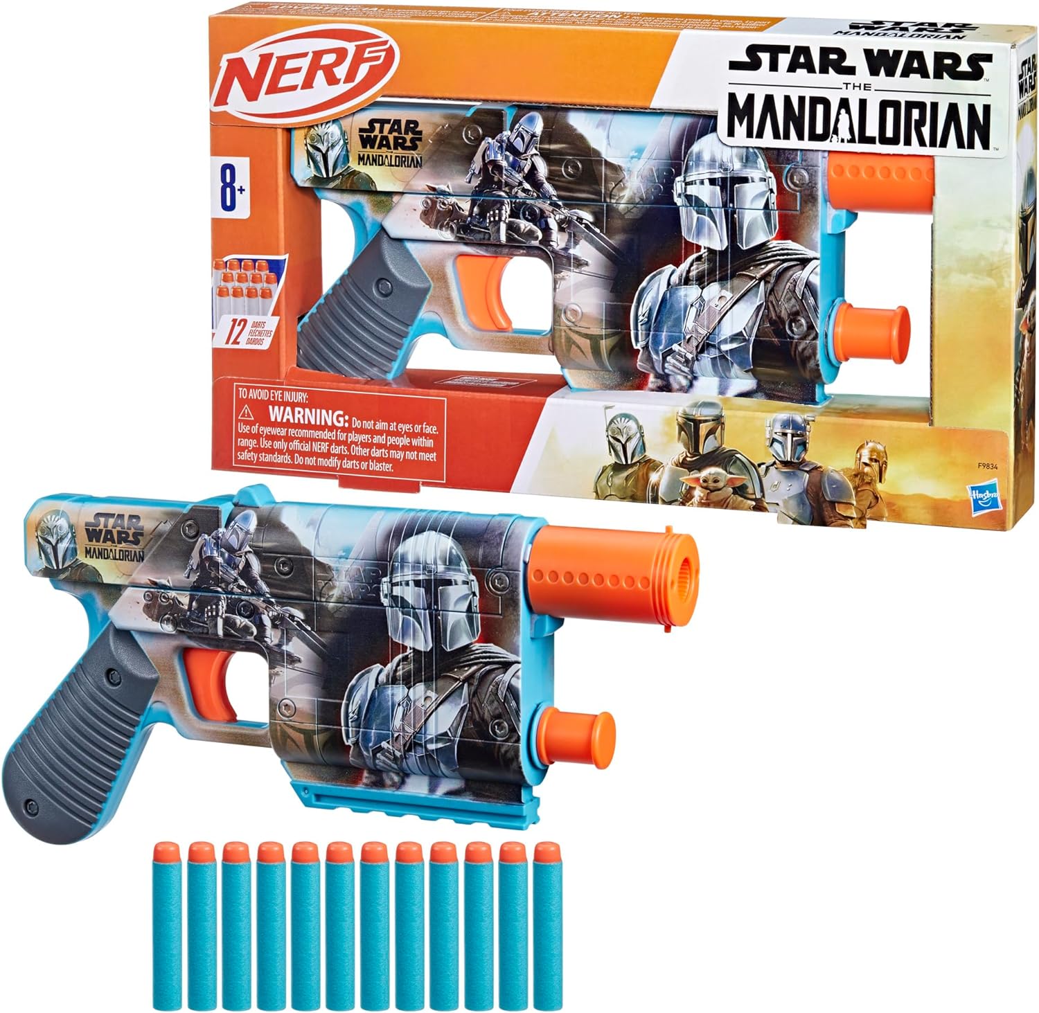 NERF Star Wars The Mandalorian Dart Blaster, 12 Elite Darts, Internal Clip, Toy Foam Blasters