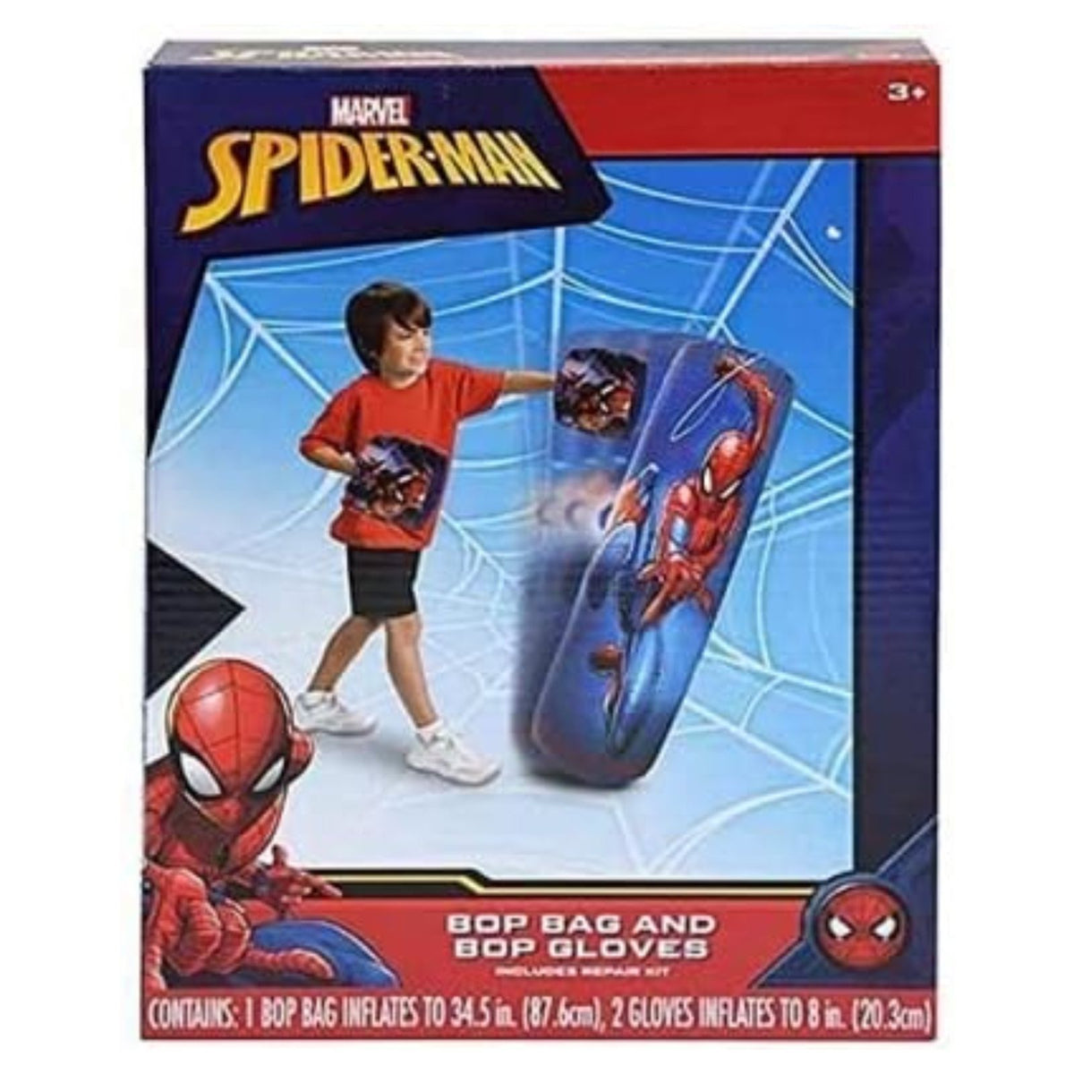 Spiderman Spider-Man Inflatable Bop Bag & Bop Gloves Set Kids Punching Bag with Gloves, Freestanding Superhero Blow Up Bouncing Boxing Bag for Exercise, Durable Heavy Duty Indoor and Outdoor - 34.5"